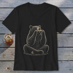 Black t-shirt with a graphic of a bear playing a harmonica.