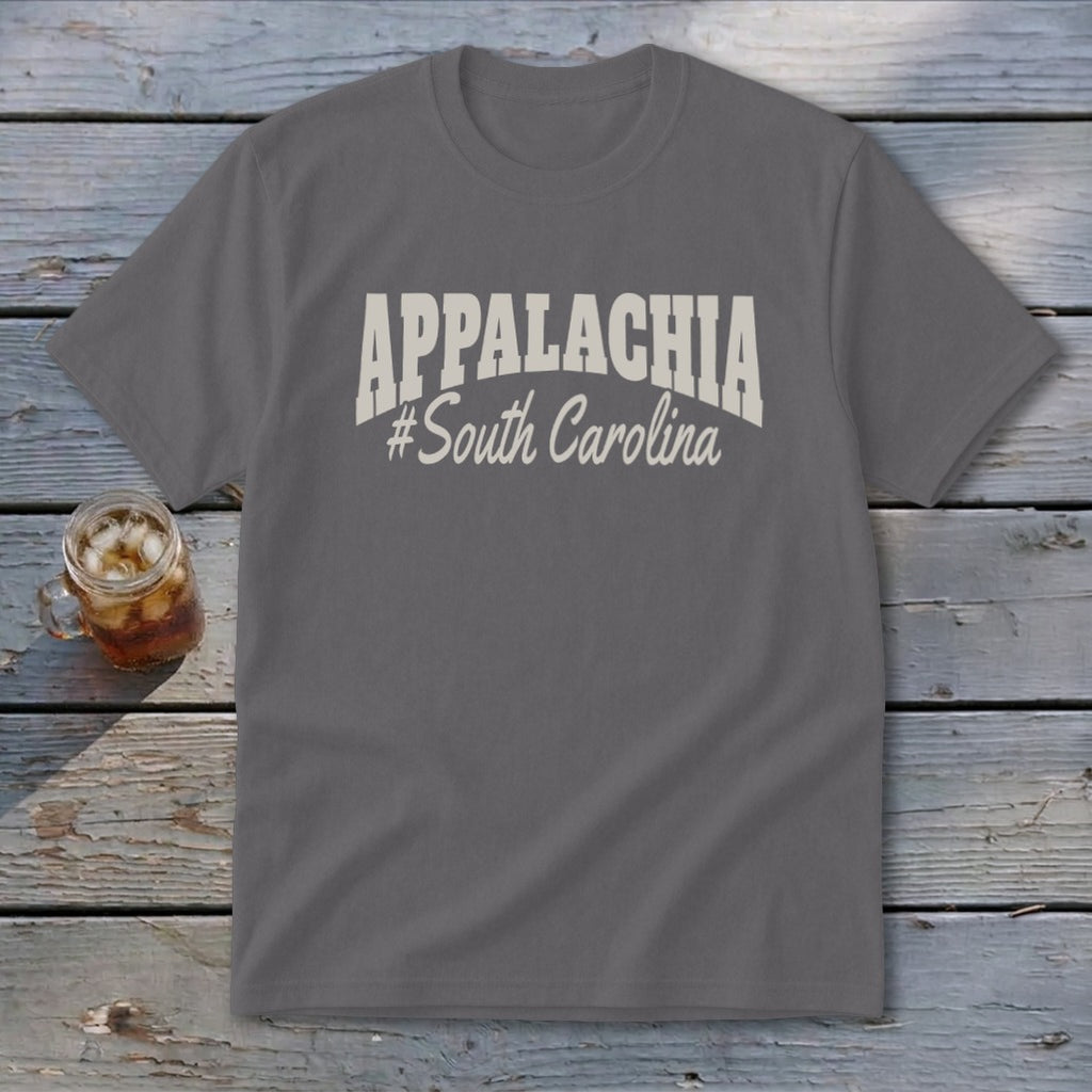 Gray t-shirt with "APPALACHIA #South Carolina" printed in white text.