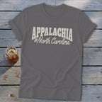 Gray t-shirt with "APPALACHIA #North Carolina" text design.