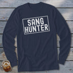 Navy long-sleeve shirt with "SANG HUNTER" printed in white text.