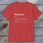 Red t-shirt with the definition of "Mamaw" printed in white text.