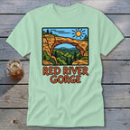 Mint green t-shirt with Red River Gorge natural arch graphic and text.
