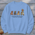 Light blue sweatshirt with bears saying "You'uns", "Yinz", "Y'all", and "Appalachian Mama".