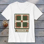 White t-shirt featuring a Bear's Paw quilt design and text.