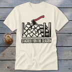 Cream t-shirt with stacked firewood and axe graphic and text "STACKED FOR THE SEASON".