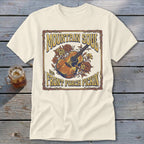 T-shirt with "Mountain Soul and Front Porch Pickin'" text and acoustic guitar graphic.