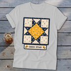 White t-shirt with an Ohio Star quilt block design and "OHIO STAR" text.