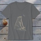 Grey t-shirt with bear graphic looking up at moon and stars