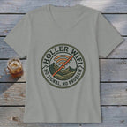 Grey v-neck t-shirt with "Holler Wifi No Signal No Problem" circular graphic.