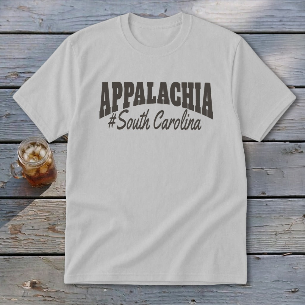 Light gray t-shirt with "APPALACHIA #South Carolina" text graphic.