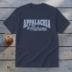 Dark blue t-shirt with "APPALACHIA #Alabama" text in light blue.