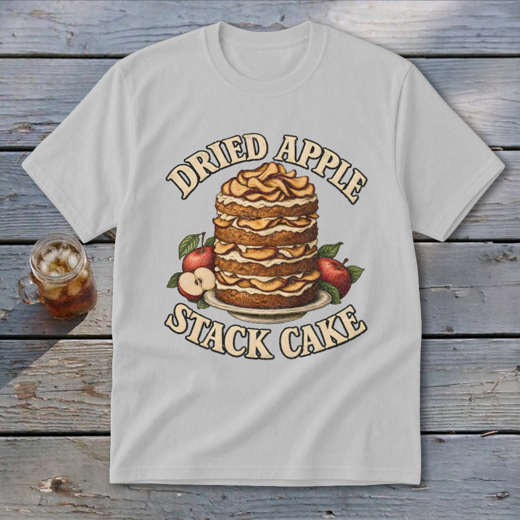 Dried apple stack cake with apples and text "Dried Apple Stack Cake".