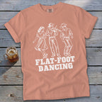 Peach t-shirt with white graphic of three dancers and text "Flat-Foot Dancing".
