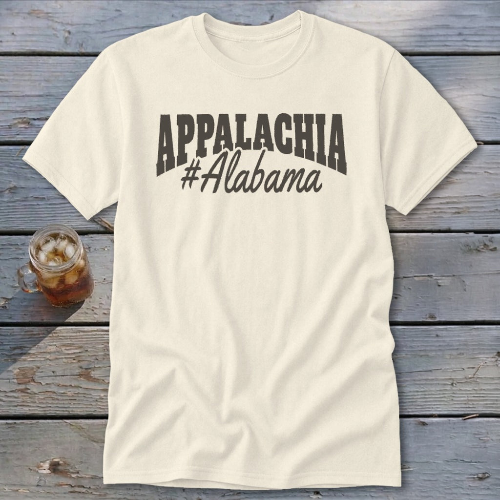 Cream t-shirt with "APPALACHIA #Alabama" graphic.