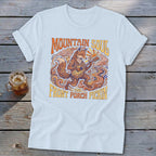 Light blue t-shirt with a graphic of a fox playing a guitar, with text "Mountain Soul and Front Porch Pickin'".