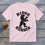 Pink t-shirt with black bear silhouette and "RIDGE RUNNER" text.