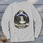 Long sleeve shirt with Moonbow Night waterfall graphic and moon.