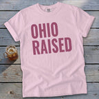 Light pink t-shirt with "OHIO RAISED" in dark pink text.
