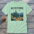 Light green t-shirt with a Dolly Sods Wilderness graphic featuring pine trees and mountains.