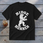 Black t-shirt with white text "RIDGE RUNNER" and a bear graphic.