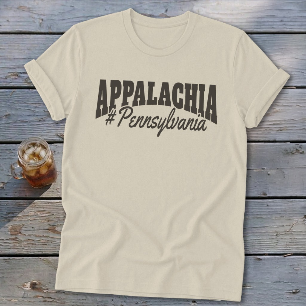 Appalachia #Pennsylvania graphic t-shirt on a wooden surface.