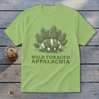 Light green t-shirt with morel mushrooms and "Wild Foraged Appalachia" text.