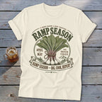 Ramp Season t-shirt with illustration of ramps and text "Ramp Season - Dig, Cook, Repeat".