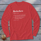 Red long-sleeved shirt with dictionary definition for "Britches".