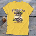 Yellow t-shirt with "Granny Witch Holler-Born Healer" text and a jar of herbs.