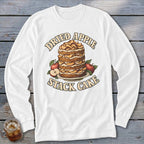 White long sleeve shirt with a dried apple stack cake illustration and text.
