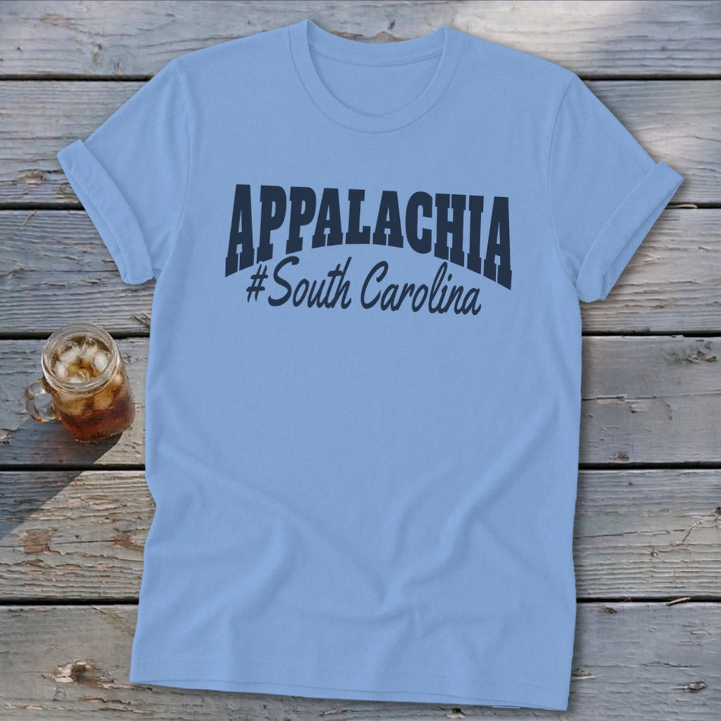 Light blue t-shirt with "APPALACHIA #South Carolina" text.