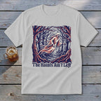 White t-shirt with a ghost design and text "The Haints Ain't Left".