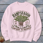 Pink sweatshirt with a graphic that says "Ramp Season" with illustrations of ramps.