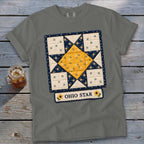 Gray t-shirt with a quilt block design and "Ohio Star" text.