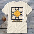 Cream t-shirt with a quilt block design featuring a yellow star and "Ohio Star" text.