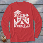 Red long-sleeve shirt with "OLD HOME PLACE" text and a house graphic.