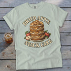 Light blue t-shirt graphic with "Dried Apple Stack Cake" and layered cake with apples.