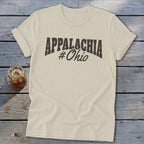 Light cream t-shirt with dark text reading "APPALACHIA #Ohio"