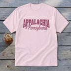 Pink t-shirt with "APPALACHIA #Pennsylvania" text in maroon.