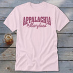 Pink t-shirt with "APPALACHIA #Maryland" text in burgundy.