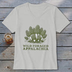 T-shirt with green morel mushrooms and text "Wild Foraged Appalachia" graphic.