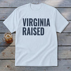 Light blue t-shirt with "VIRGINIA RAISED" in navy blue text.