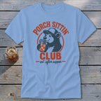 Light blue t-shirt with a distressed graphic of a bear drinking from a jar.