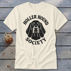 Cream t-shirt with black "HOLLE HOUND SOCIETY" text and dog graphic.
