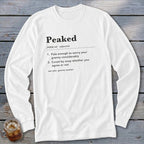 White long-sleeve shirt with "Peaked" definition and "granny woman" reference.
