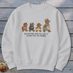 White sweatshirt with bears wearing "You'uns," "Yinz," and "Y'all" shirts, with text.