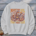 Light grey sweatshirt with a fox playing a guitar and text "Mountain Soul and Front Porch Pickin".