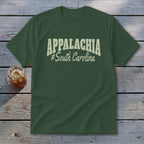 Green t-shirt with "APPALACHIA #South Carolina" text in cream.