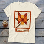 Cream t-shirt with a quilted maple leaf design and "Maple Leaf" text.