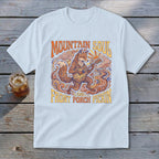 Light blue t-shirt with a fox playing guitar and text "Mountain Soul and Front Porch Pickin'".